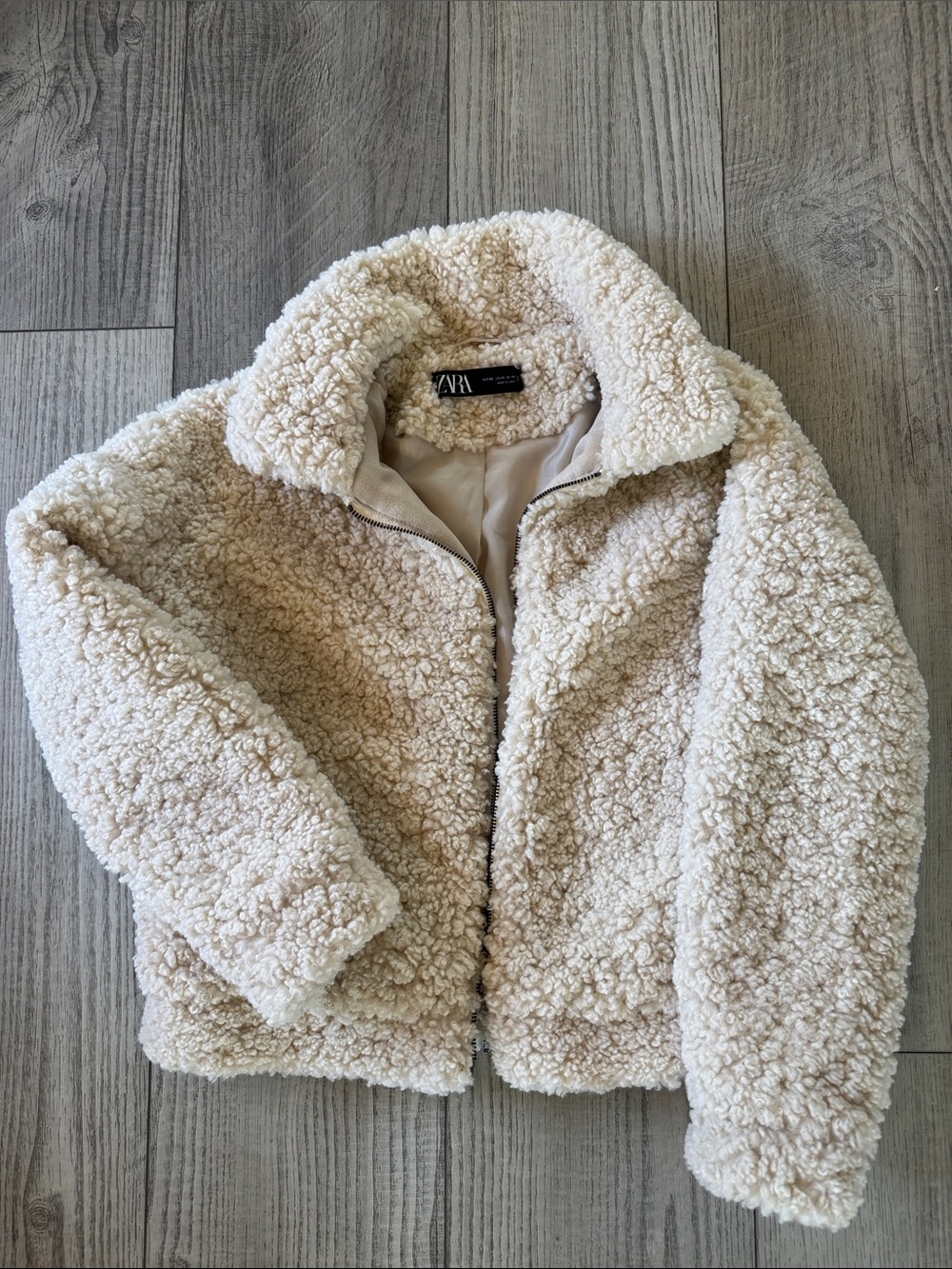 Zara Cream Plush Teddy Coat
